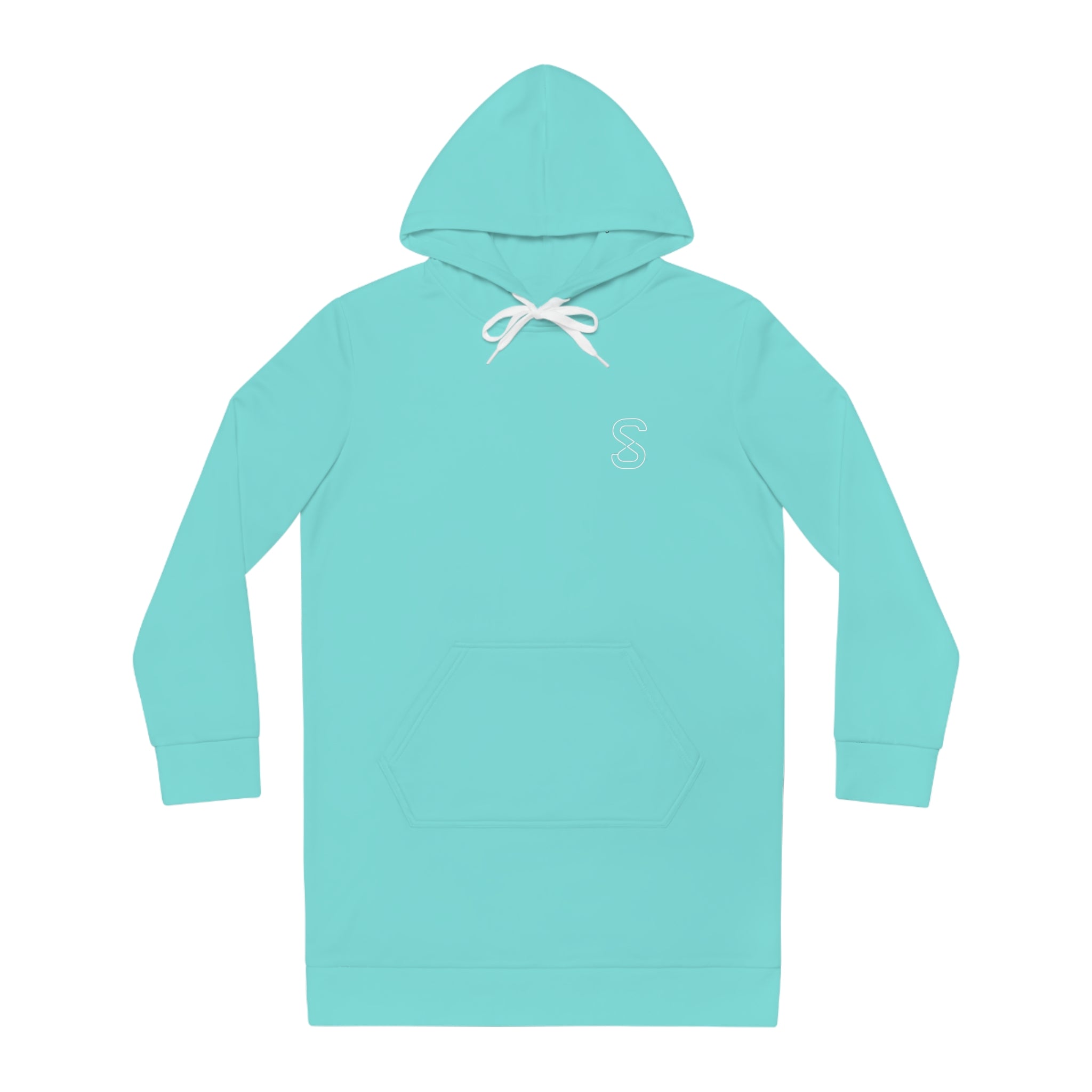Hoodie Dress — Minimal Monogram Tunic for Women (Aqua)