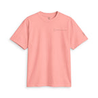 Coral pink SparkyCA Designs active tee, flat lay front view