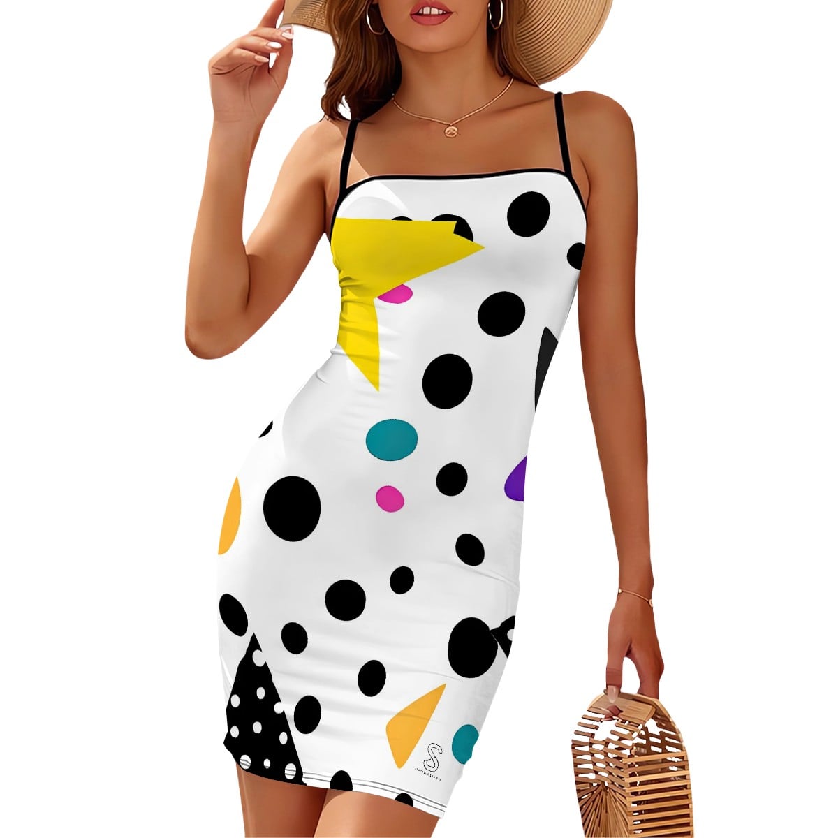 Spaghetti Strap Bodycon Mini Dress — Modern Graphic Print