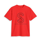 Red SparkyCA logo tee, front flat lay with black outline S logo and wordmark