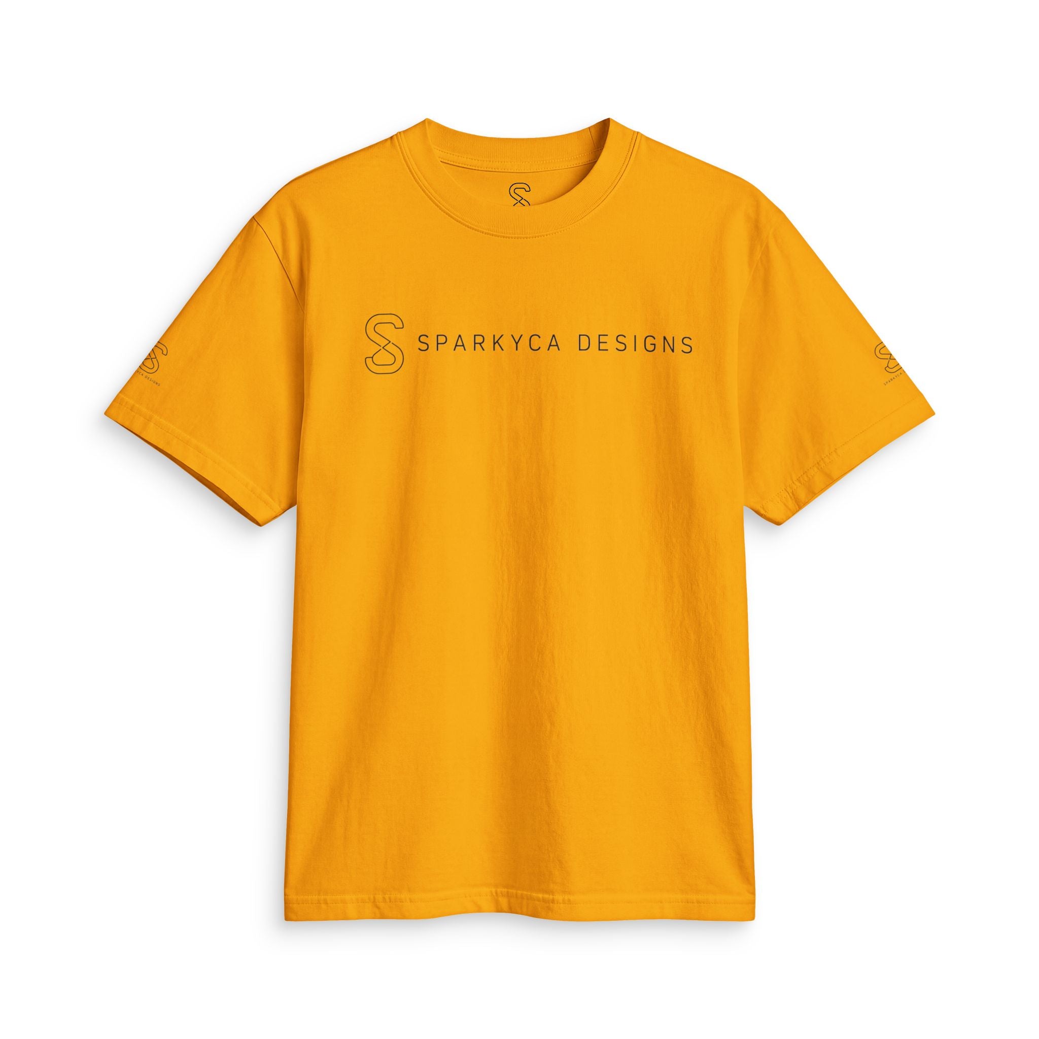 Gold SparkyCA t-shirt, flat lay front view