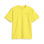 Bright yellow SparkyCA Designs active tee, flat lay front view