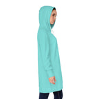 Hoodie Dress — Minimal Monogram Tunic for Women (Aqua)