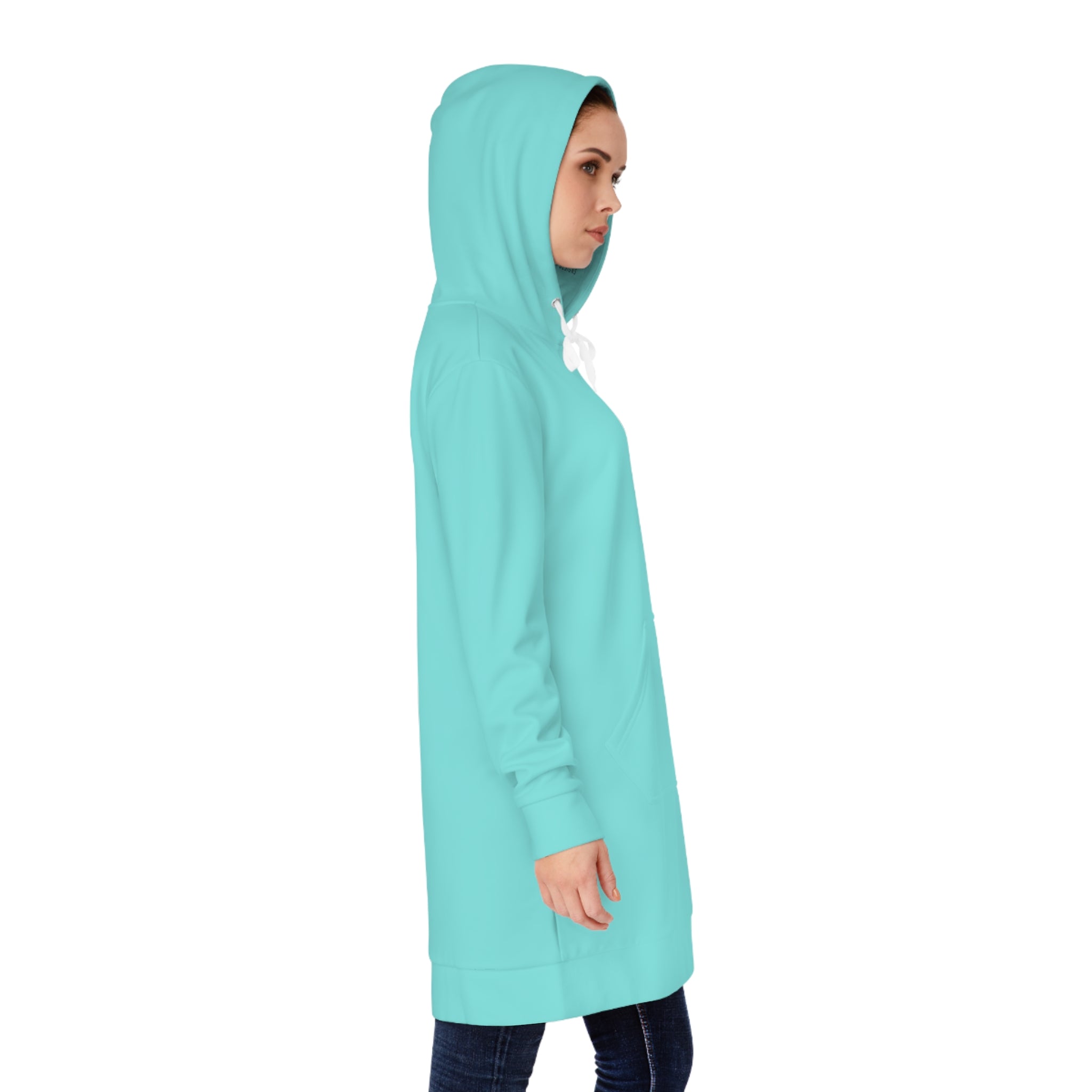 Hoodie Dress — Minimal Monogram Tunic for Women (Aqua)