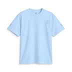 SparkyCA Logo Tee in Sky Blue — front flat lay with chest logo and matching sleeve print