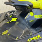 Yellow flagpole mount bolted to a Sea-Doo Spark Trixx rear deck
