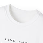 Live the Sea-Doo Life Tee in White — close-up of collar and top of graphic print