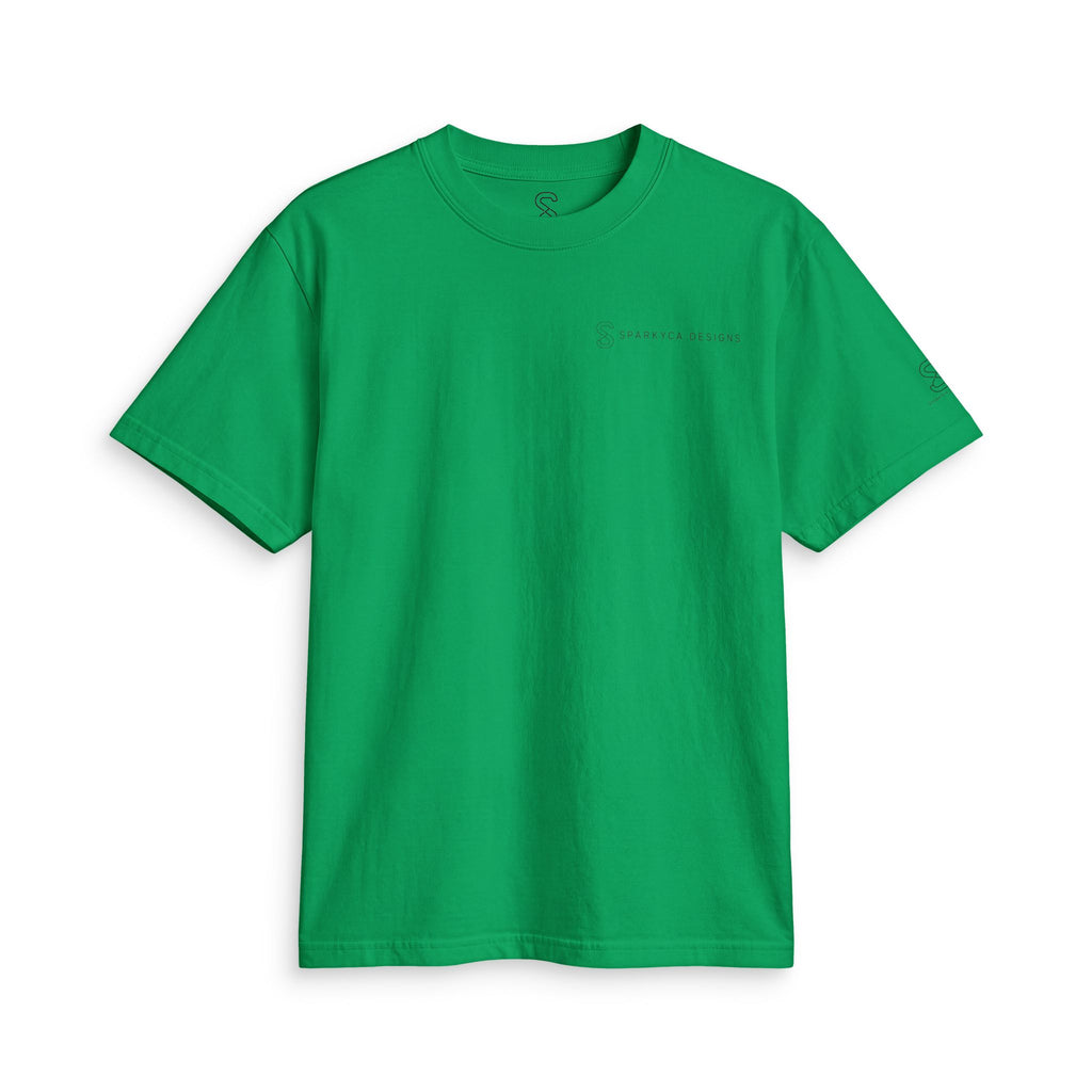 Kelly green SparkyCA Designs active tee, flat lay front view