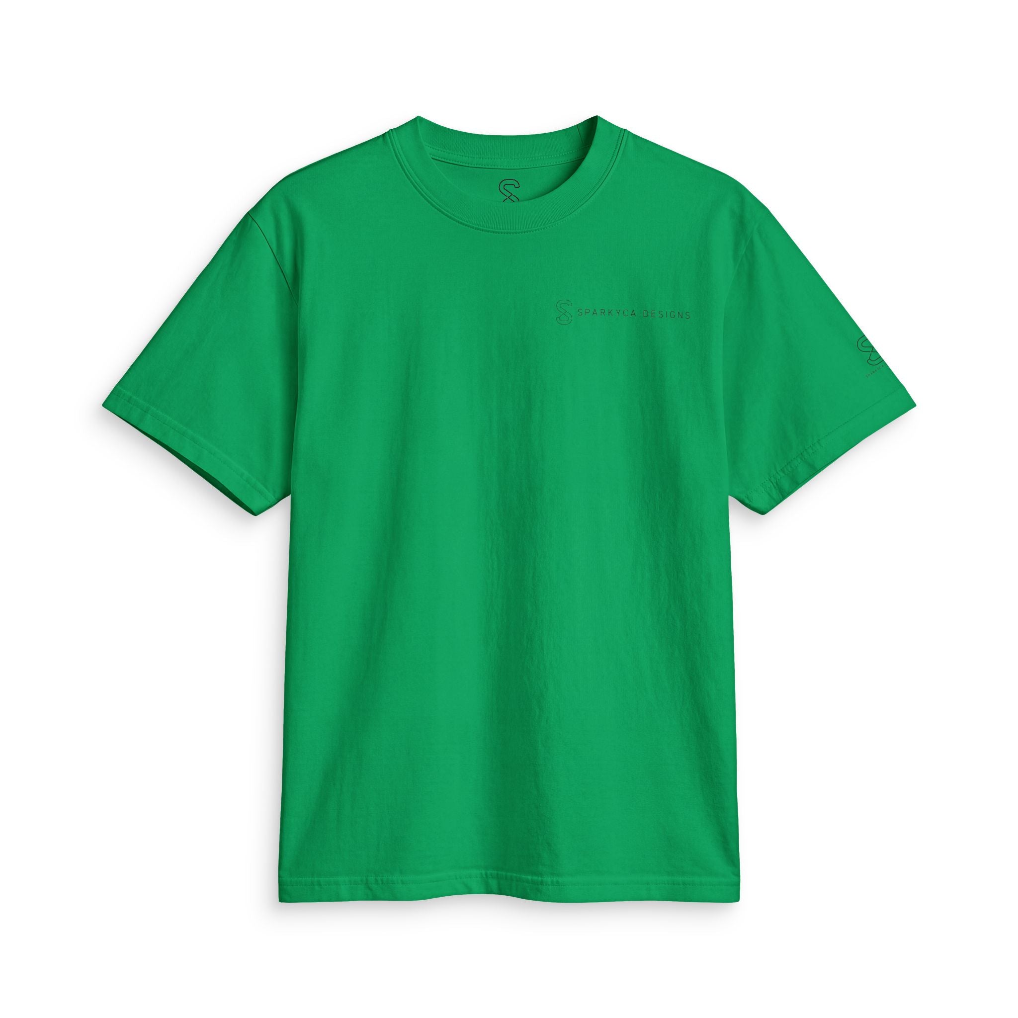 Kelly green SparkyCA Designs active tee, flat lay front view