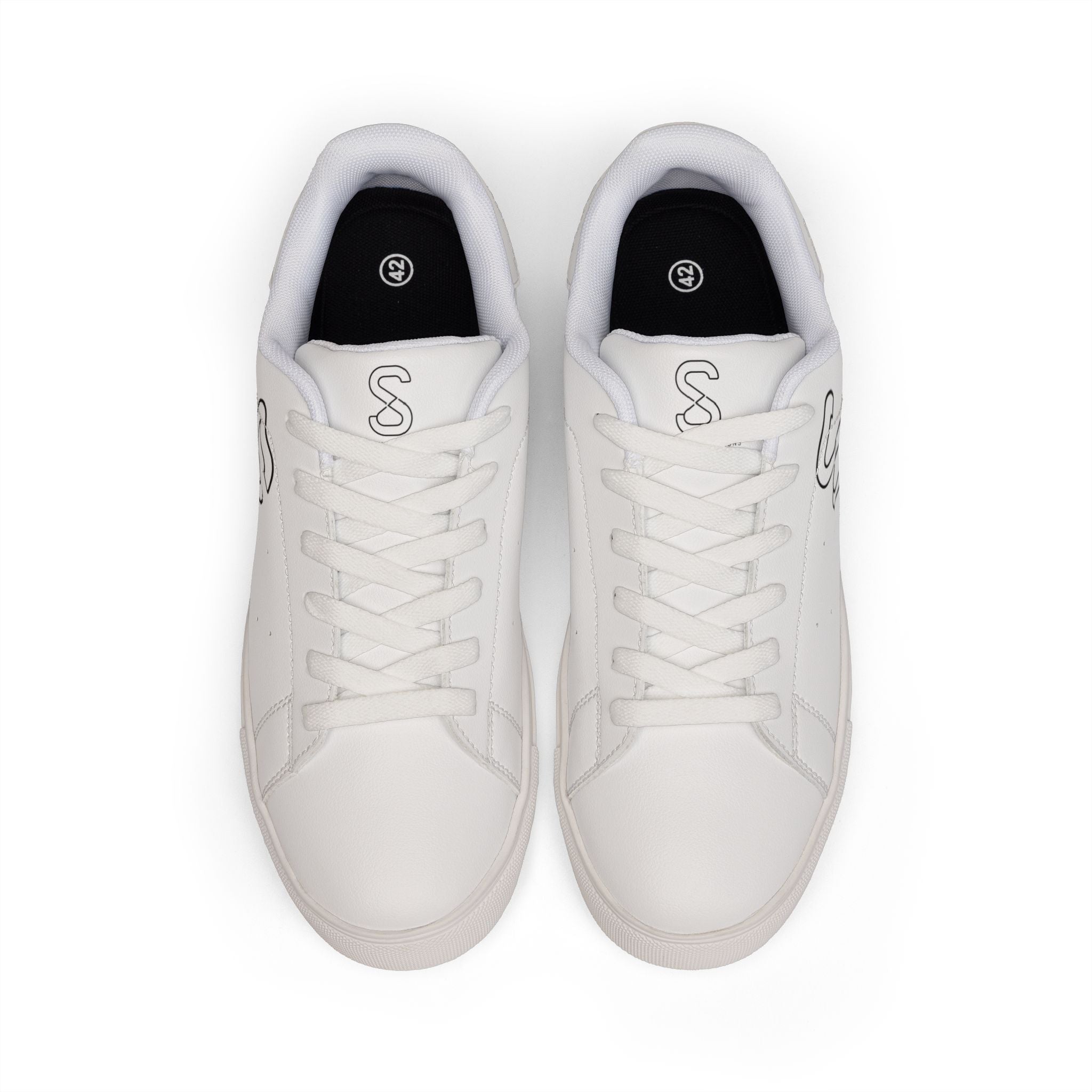 Women's White Leather Sneakers — Minimal Casual Low-Top Shoe with Subtle 'S' Logo