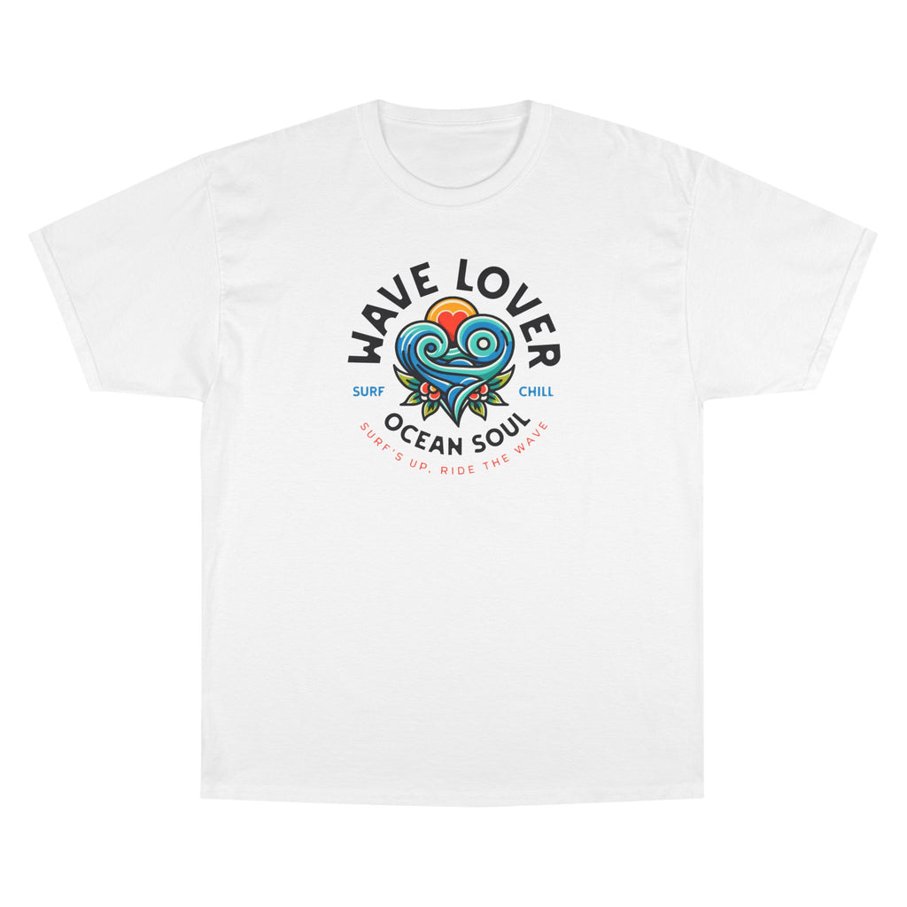 Wave Lover Ocean Soul Tee in White — front flat lay with graphic print