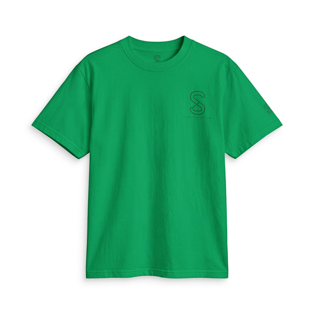 SparkyCA Designs Classic Crewneck Tee in Kelly Green — front flat lay with chest logo