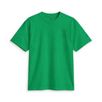 SparkyCA Designs Classic Crewneck Tee in Kelly Green — front flat lay with chest logo
