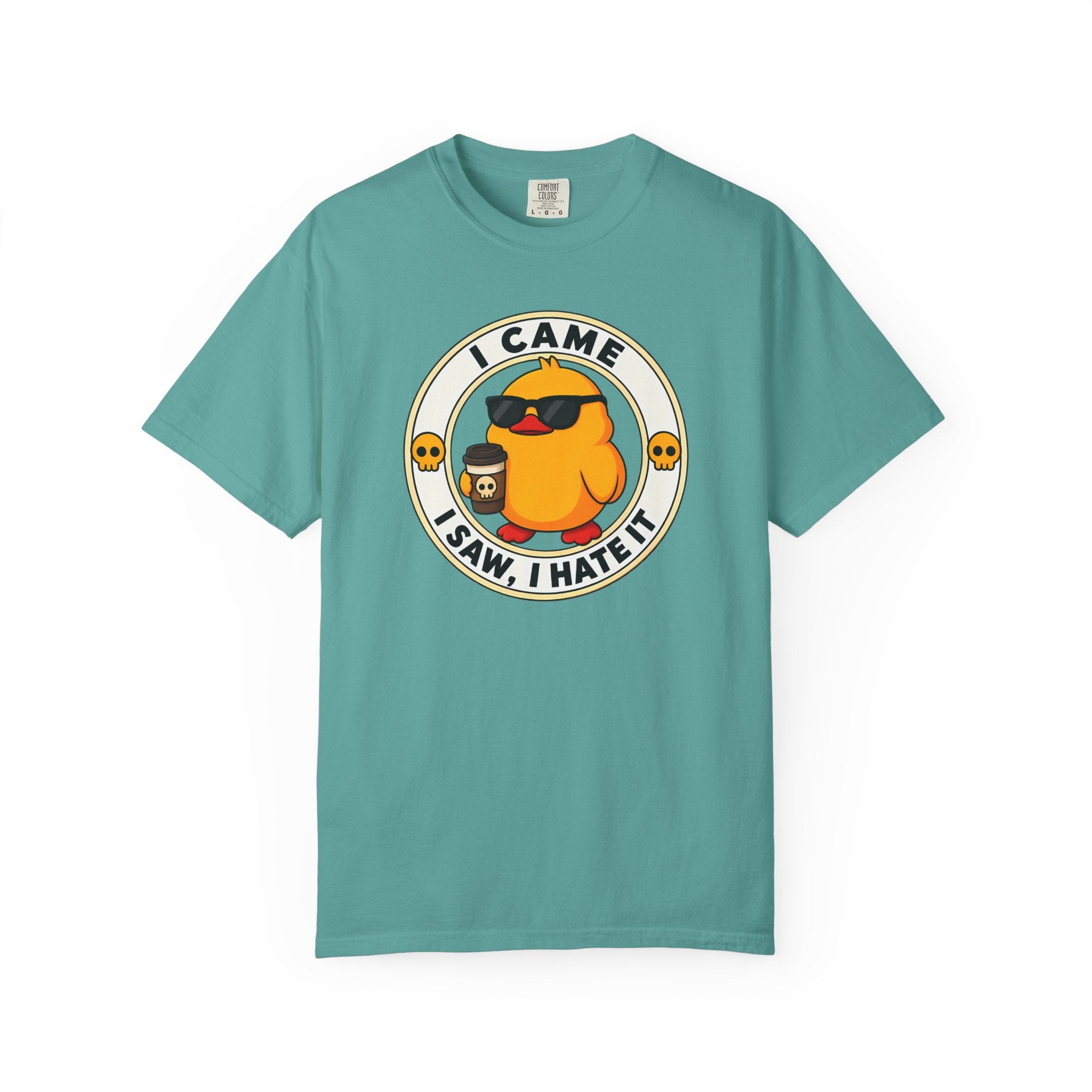I Came, I Saw, I Hate It Duck Tee in Seafoam — front flat lay with graphic print