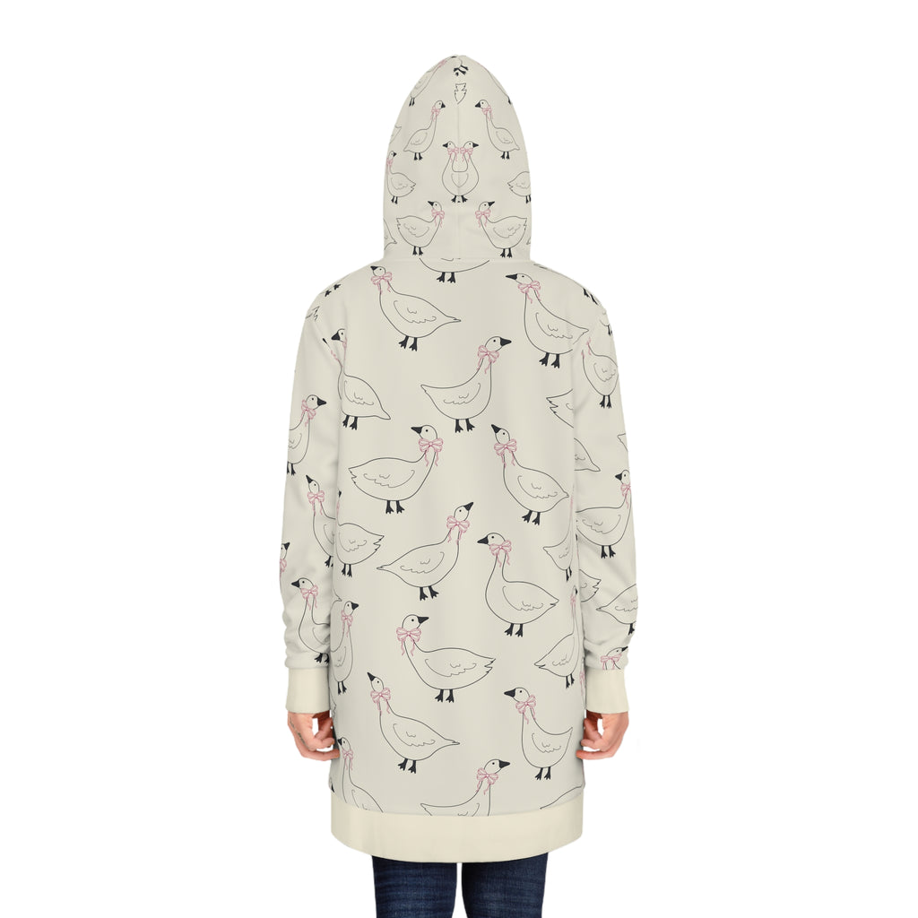Goose Print Hoodie Dress — Cute Allover Bird Pattern Cozy Pullover