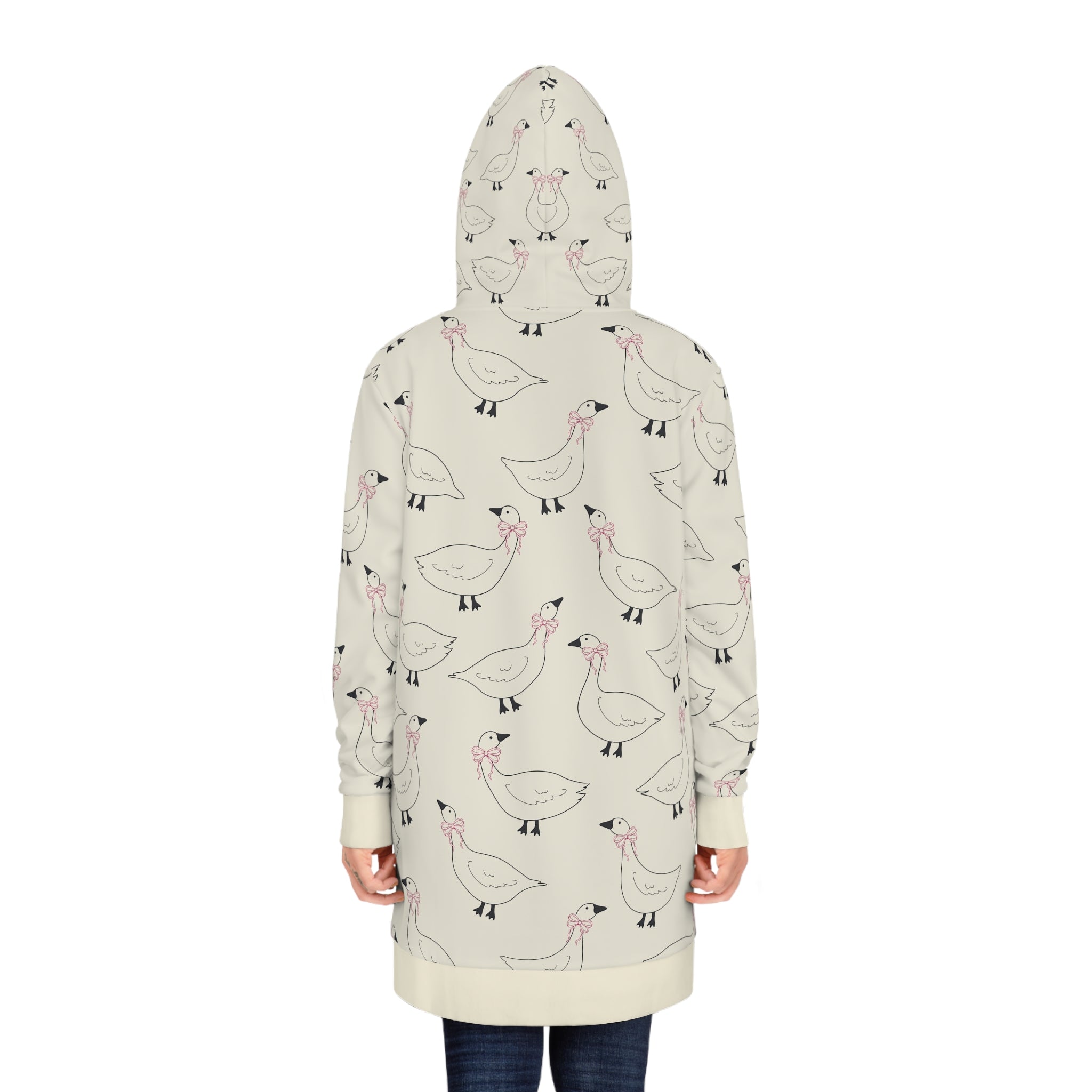Goose Print Hoodie Dress — Cute Allover Bird Pattern Cozy Pullover