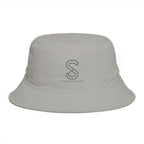 SparkyCA Bucket Hat in Storm grey — front view flat lay with embroidered S logo