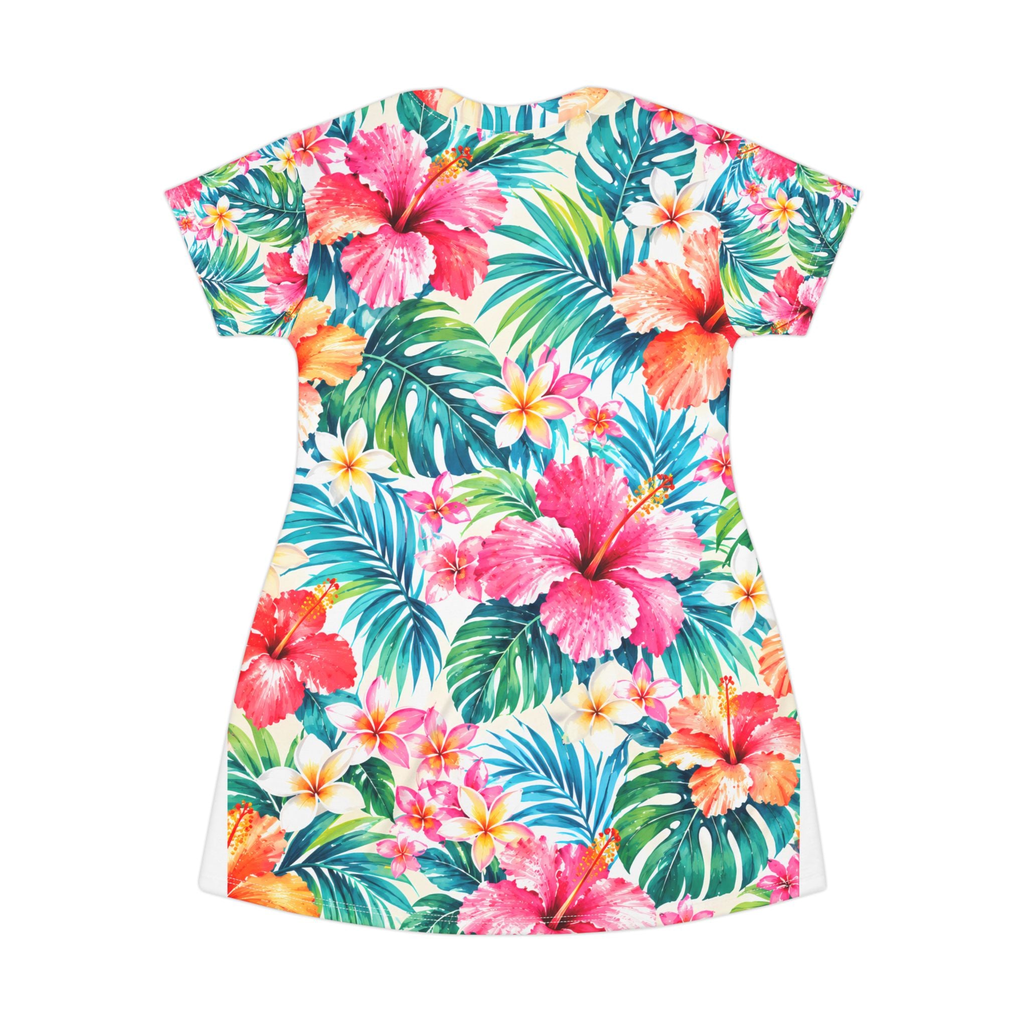 T-Shirt Dress - Tropical Hibiscus All-Over Print Beach Dress