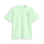 SparkyCA Designs Classic Crewneck Tee in Safety Green — front flat lay with chest logo