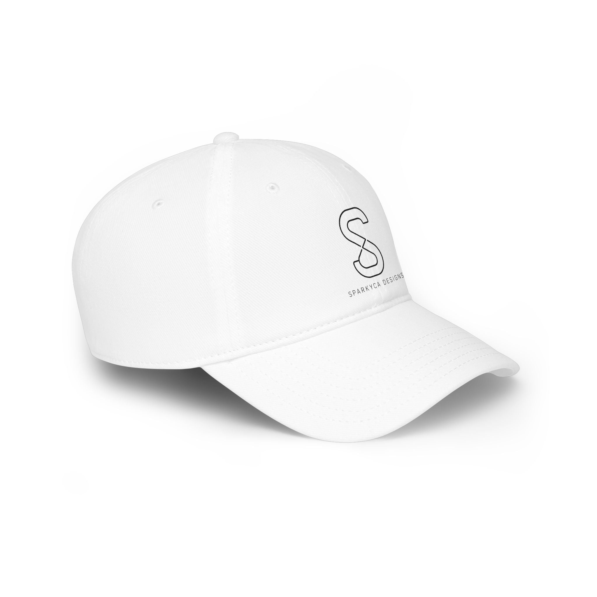 Low-Profile Baseball Cap in White — side angle view showing the curved brim