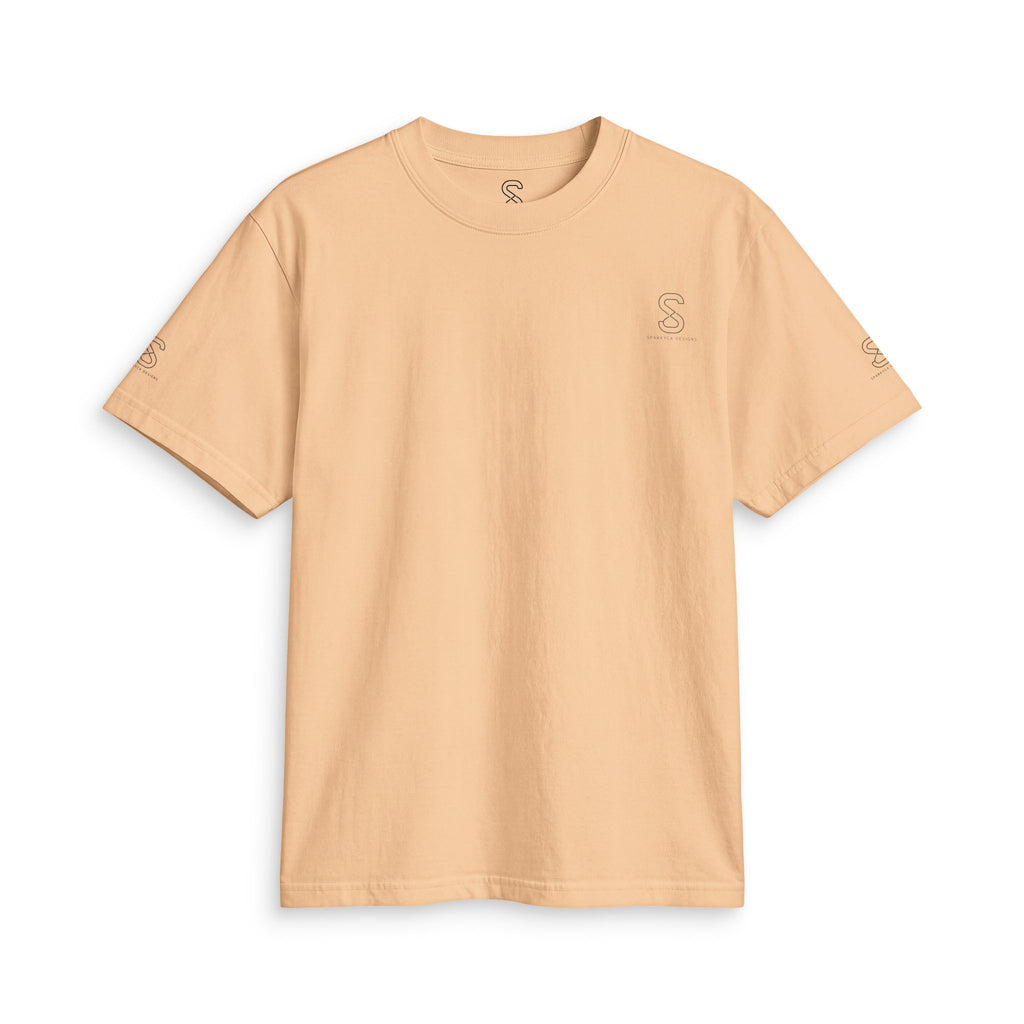SparkyCA Logo Tee in Khaki — front flat lay with chest logo and matching sleeve print