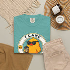 I Came, I Saw, I Hate It Duck Tee in Seafoam — styled flat lay with jeans and candle