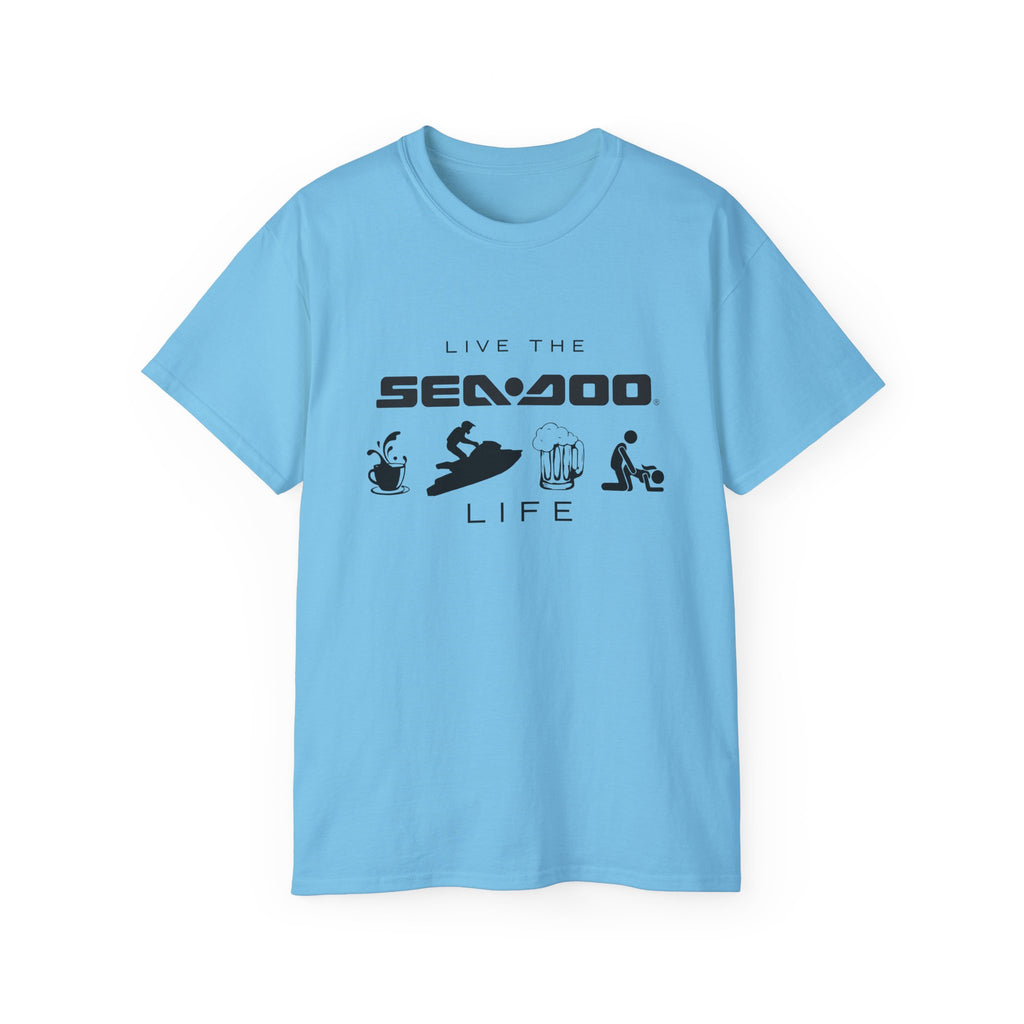 Live the Sea-Doo Life Tee in Sky blue — front view flat lay