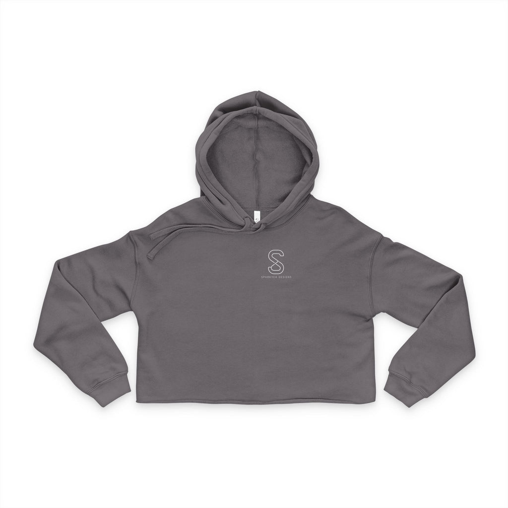 Women's Cropped Hoodie in Storm grey — front view flat lay with embroidered S logo