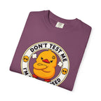 Dont Test Me Duck Tee in Berry — folded flat lay