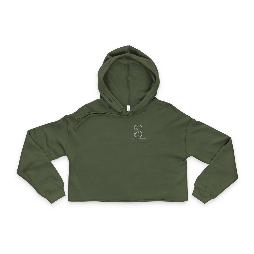 Women's Cropped Hoodie in Military Green — front view flat lay with embroidered S logo