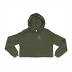 Women's Cropped Hoodie in Military Green — front view flat lay with embroidered S logo