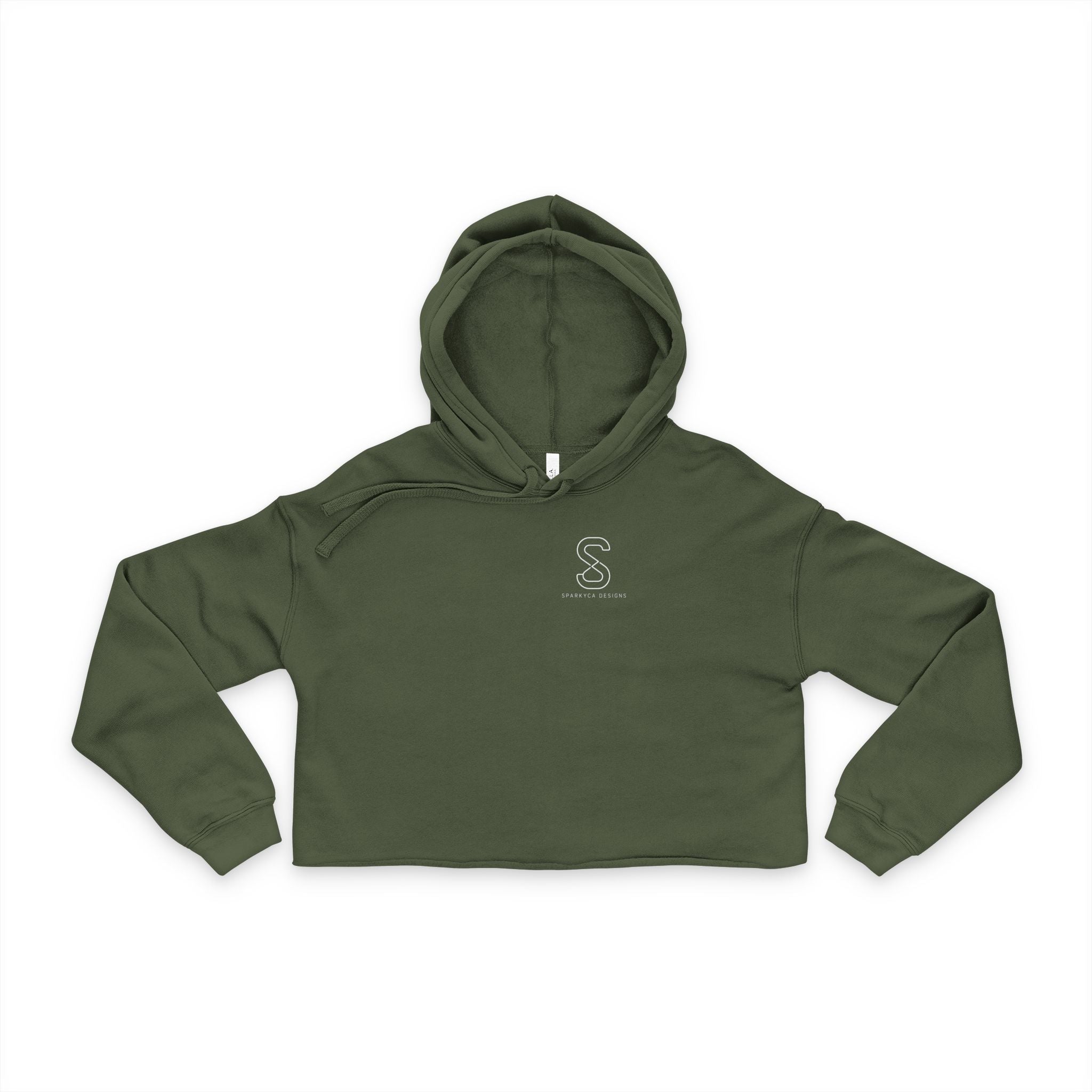 Women's Cropped Hoodie in Military Green — front view flat lay with embroidered S logo
