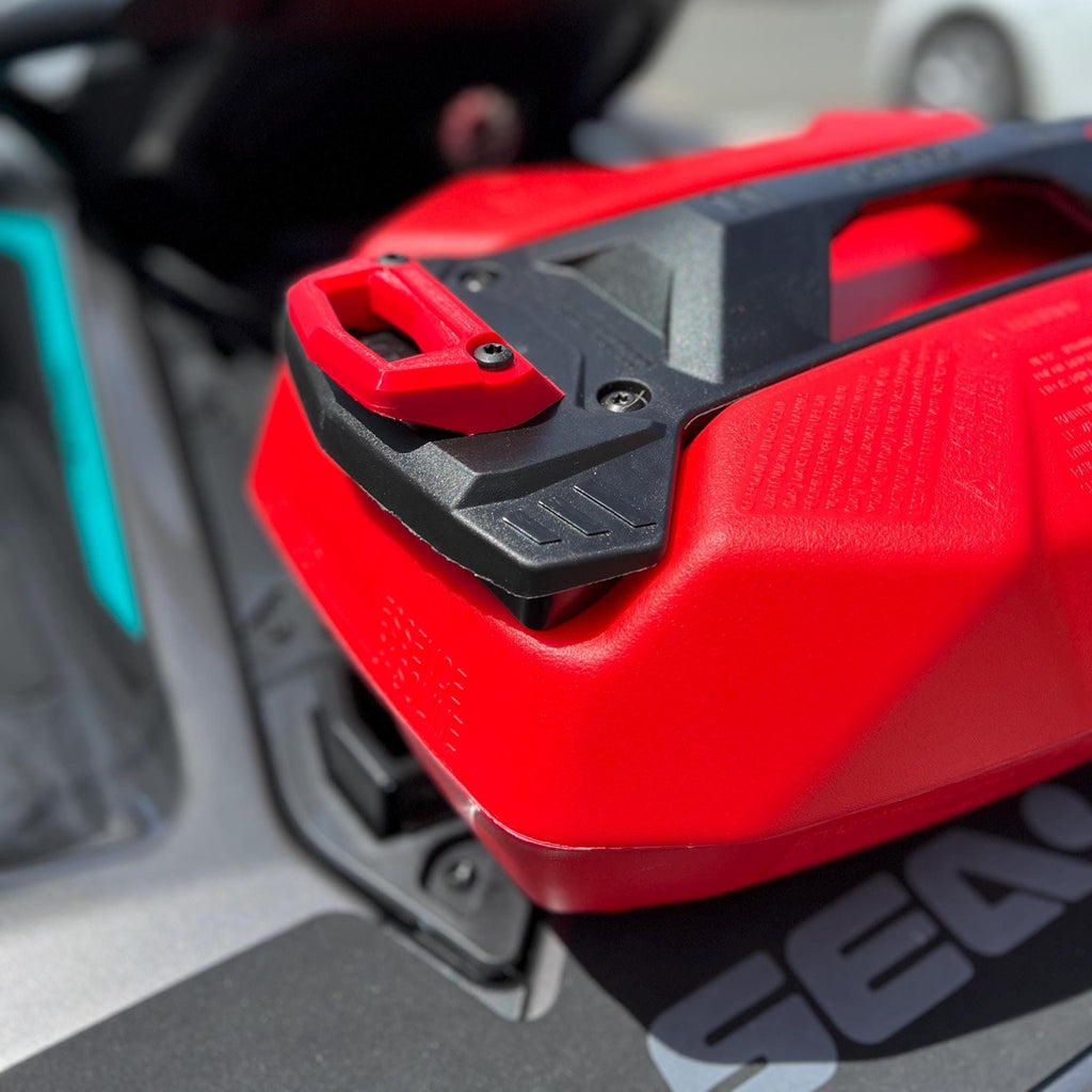 Red LinQ bracket installed on a Sea-Doo watercraft mounting plate