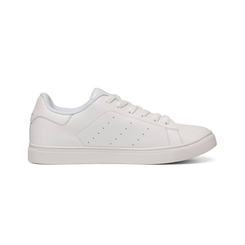 White leather sneaker, opposite side profile showing perforated toe detail