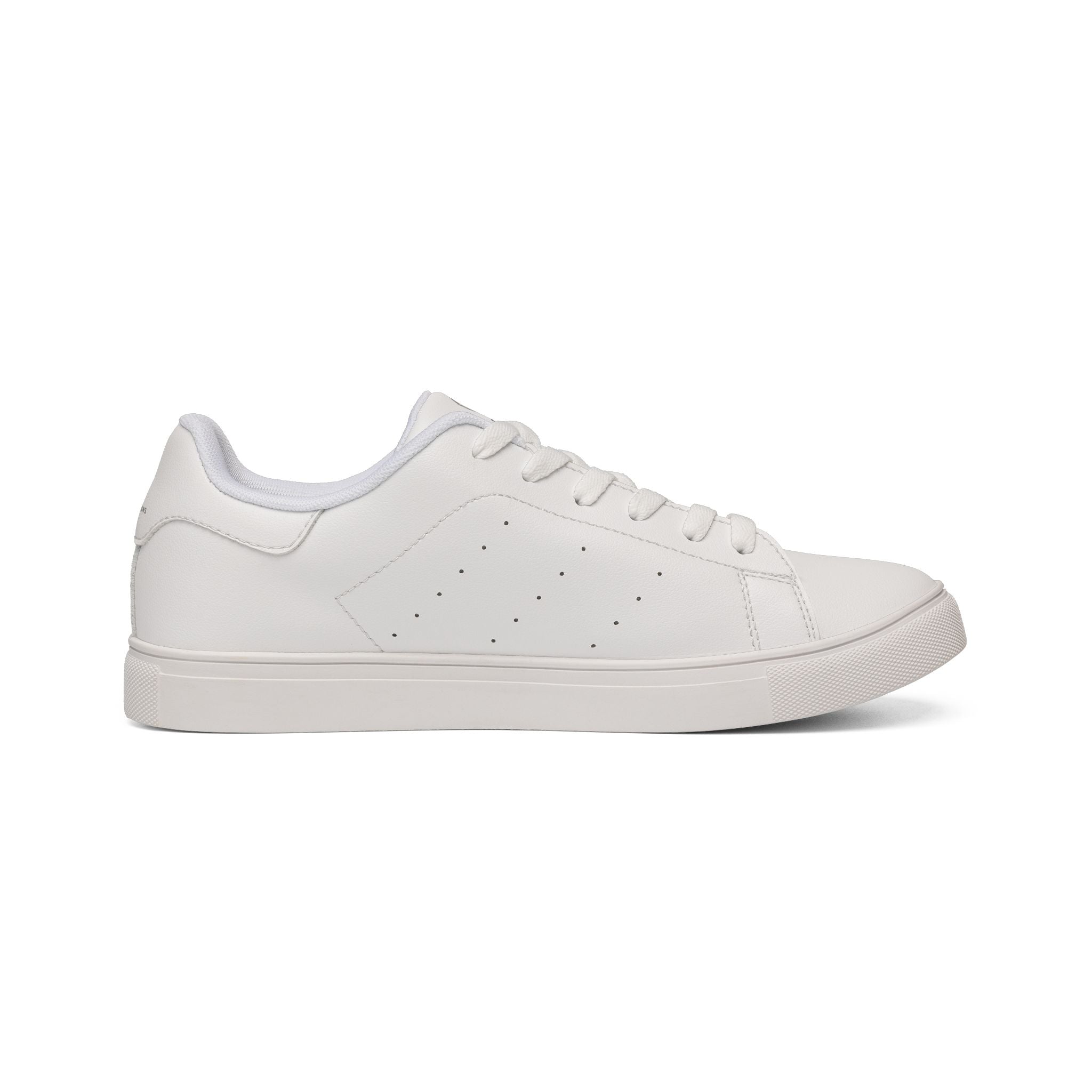 White leather sneaker, opposite side profile showing perforated toe detail