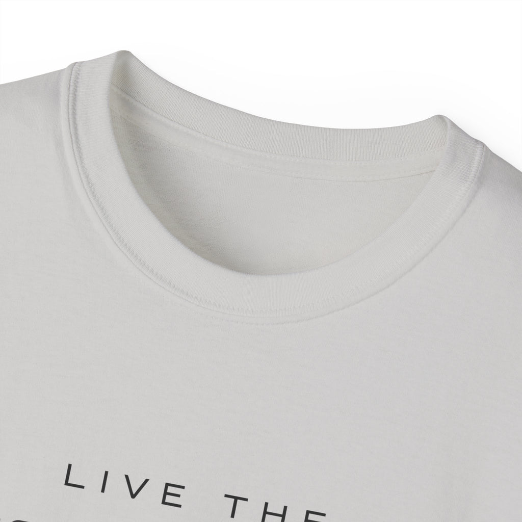 Live the Sea-Doo Life Tee in Ice Grey — close-up of collar and top of graphic print