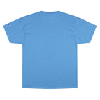 Wave Lover Ocean Soul Tee in Light Blue — blank back view showing Champion sleeve logo