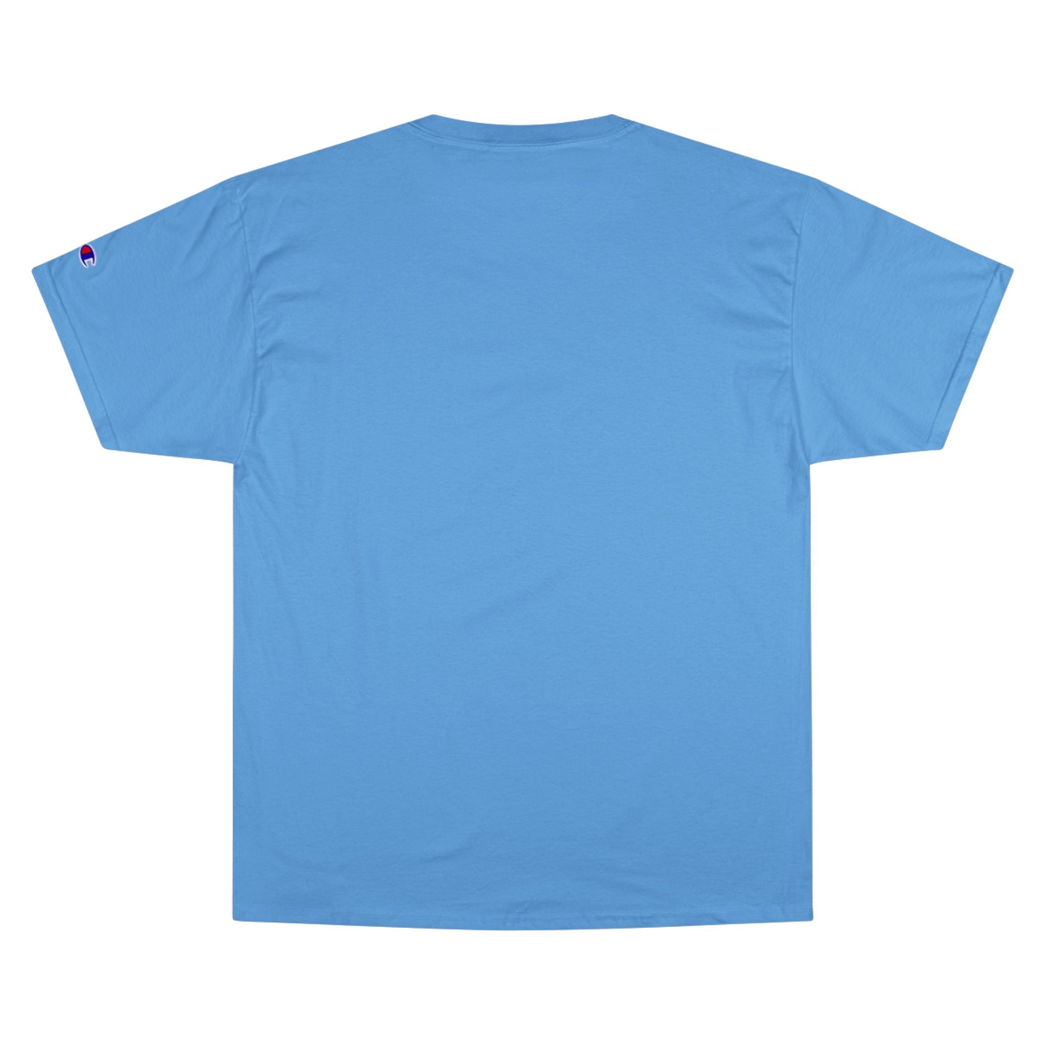 Wave Lover Ocean Soul Tee in Light Blue — blank back view showing Champion sleeve logo