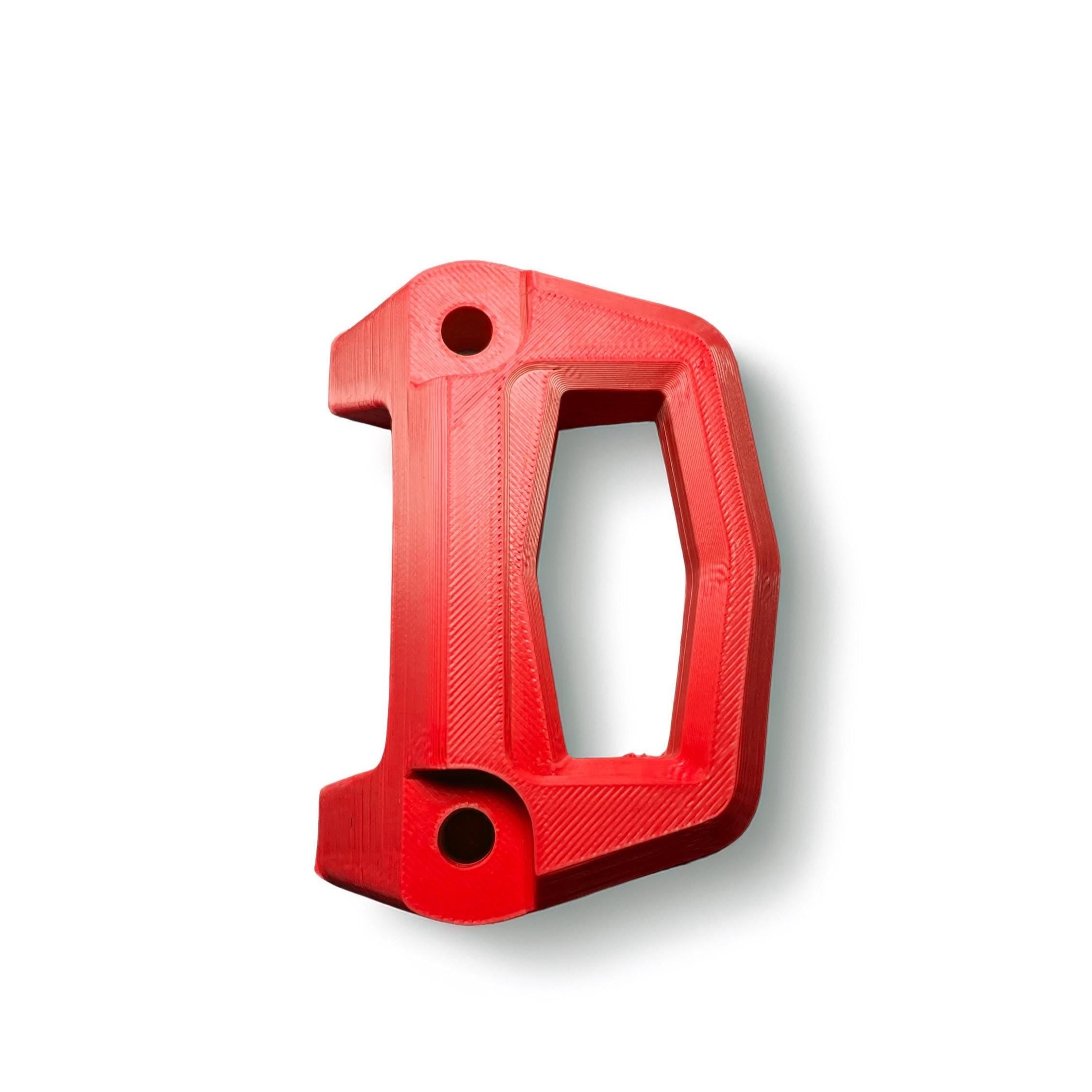 Red 3D-printed Sea-Doo LinQ bracket, angled studio shot