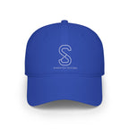 Low-Profile Baseball Cap in Royal blue — front view flat lay with embroidered S logo