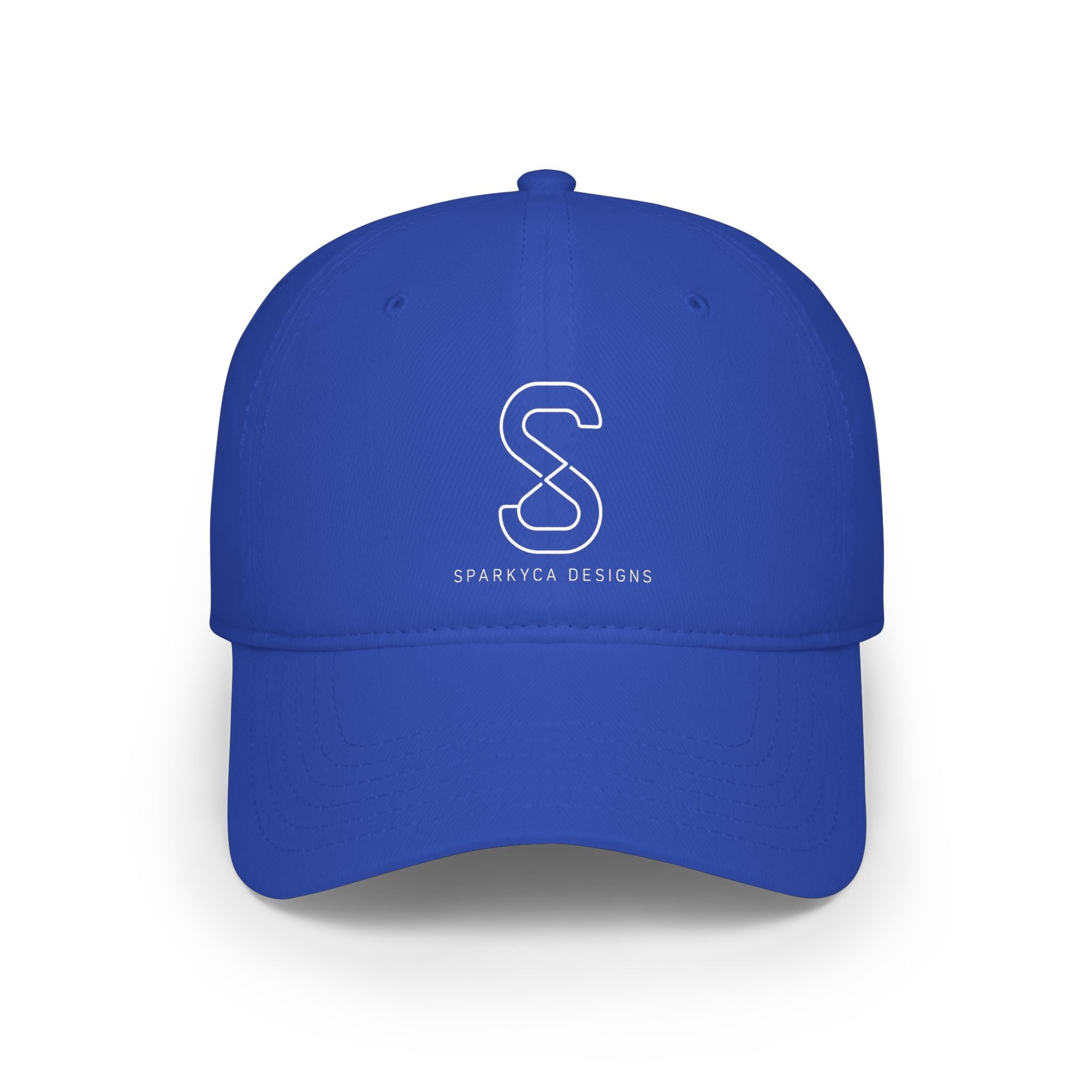 Low-Profile Baseball Cap in Royal blue — front view flat lay with embroidered S logo