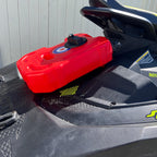 Red fuel can mounted on a Sea-Doo Spark, side view