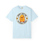 Dont Test Me Duck Tee in Chambray — front flat lay with graphic print