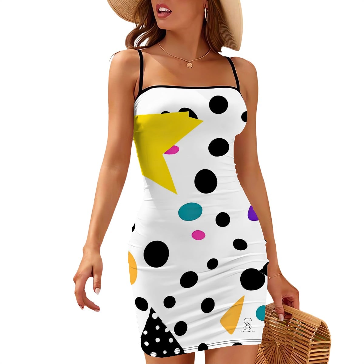 Spaghetti Strap Bodycon Mini Dress — Modern Graphic Print
