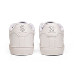 White leather sneaker, side profile product photo on white background