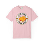Too Tired Duck Tee in Blossom — front flat lay with graphic print
