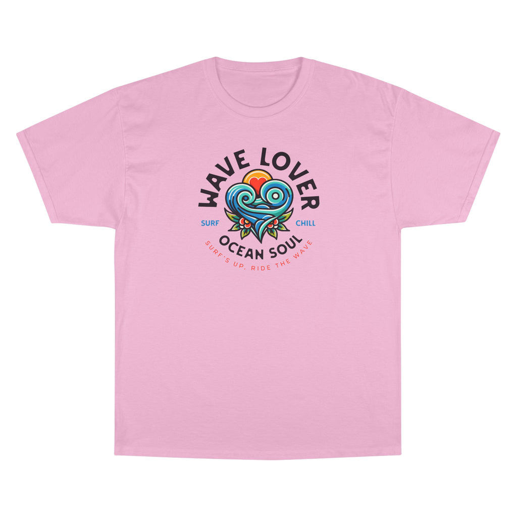 Wave Lover Ocean Soul Tee in Pink Candy — front flat lay with graphic print