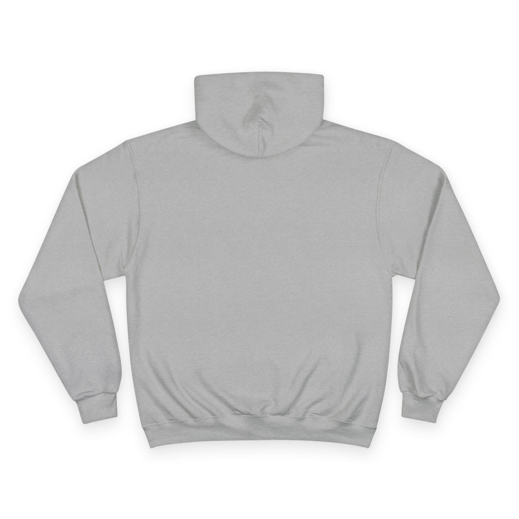 SparkyCA Champion hoodie in light steel grey, flat lay back view