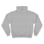 SparkyCA Champion hoodie in light steel grey, flat lay back view