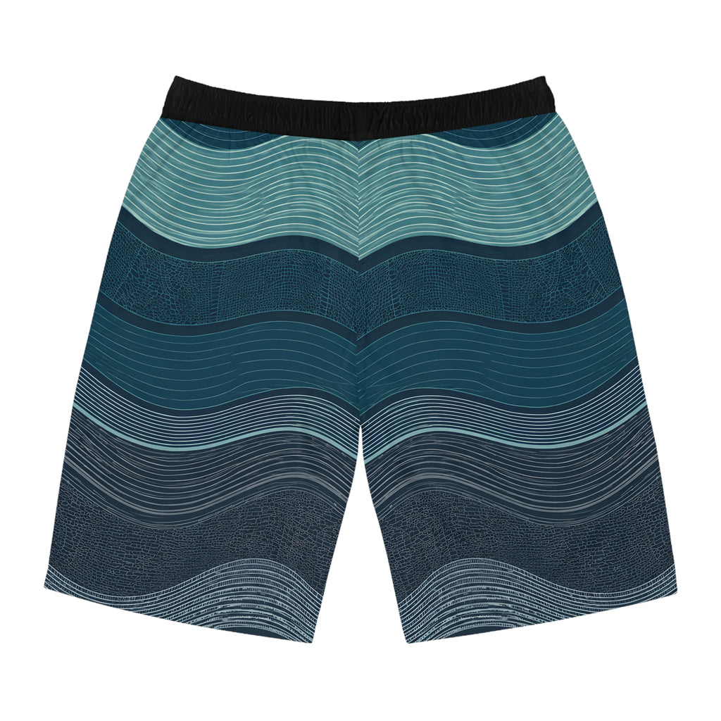 SparkyCA wave-print board shorts, flat lay front view